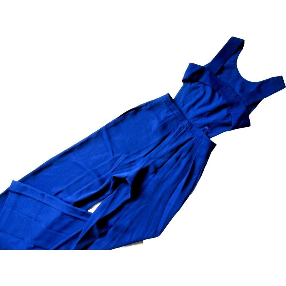 NWT BCBG MaxAzria Rossana in Royal Blue Satin Wide Leg Cutout Jumpsuit 0 x 32 - Picture 14 of 14